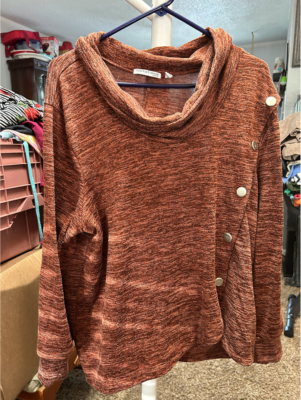Notations Women 2X Rust Orange Button Detail Sweater